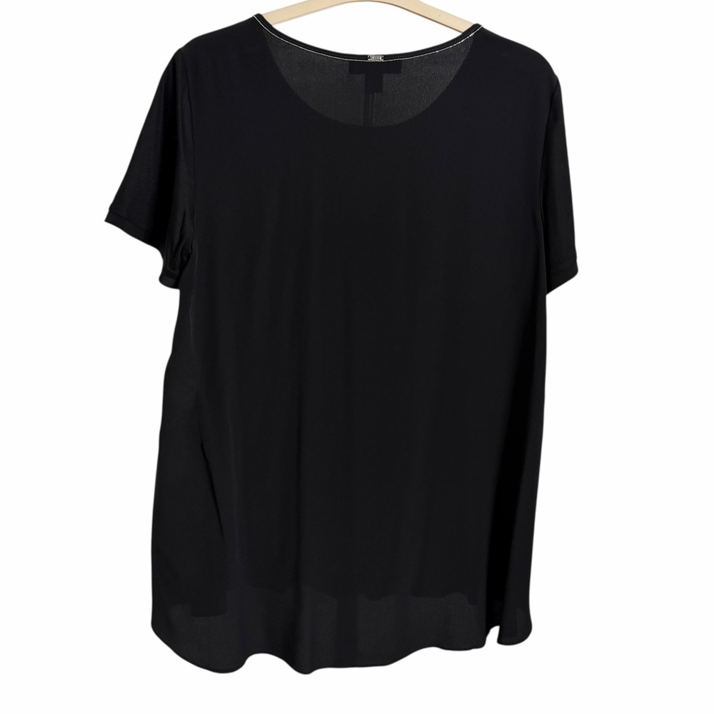 St. John Black Silk Short Sleeve Blouse Caviar - Picture 8 of 10